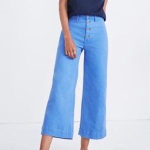 Madewell Emmett Wide-Leg Crop Pants: Button-Front Edition Blue Size 24